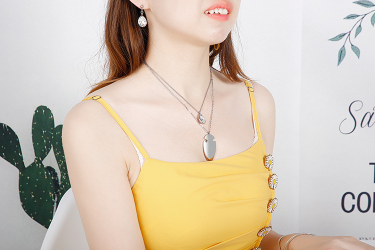 European And American Fashion & Trend New Style Collarbone Necklace Stainless Steel Double Chain Zircon Women's Exaggerated Jewelry Suit display picture 8