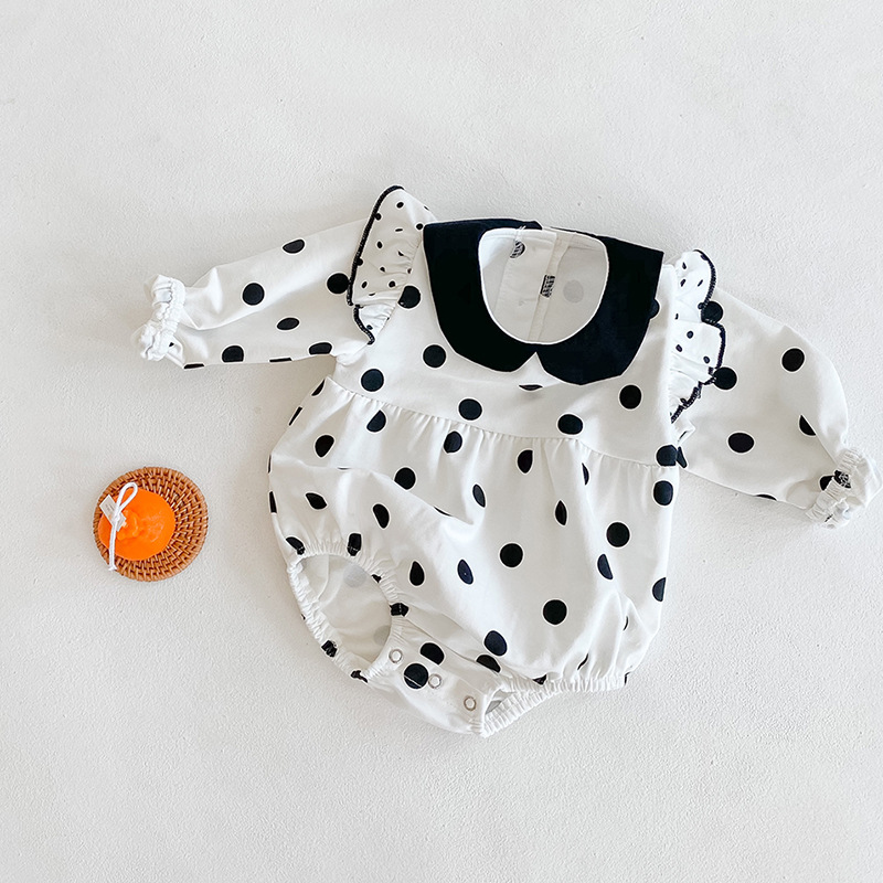Ins2024 Spring Autumn Baby and Children's jumpsuit, women's baby polka dot long sleeved cotton triangle hoodie, crawling_voghion.com