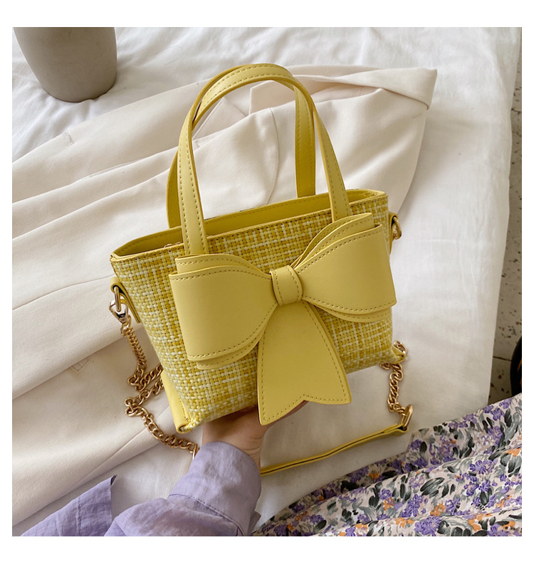 New Summer Fashion Bow-knot Plaid Korean Wild Woven Chain One-shoulder Messenger Handbag For Women display picture 9