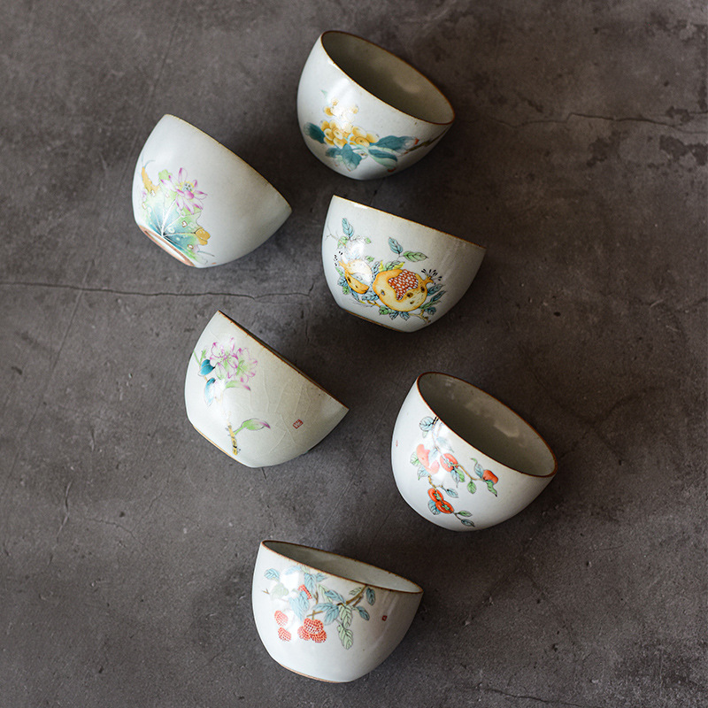 Horno de Ru Juego de té de Kung Fu de caqui Taza de té Taza maestra Taza individual femenina Taza de té de película abierta Taza de té de porcelana de cerámica de un solo Ru