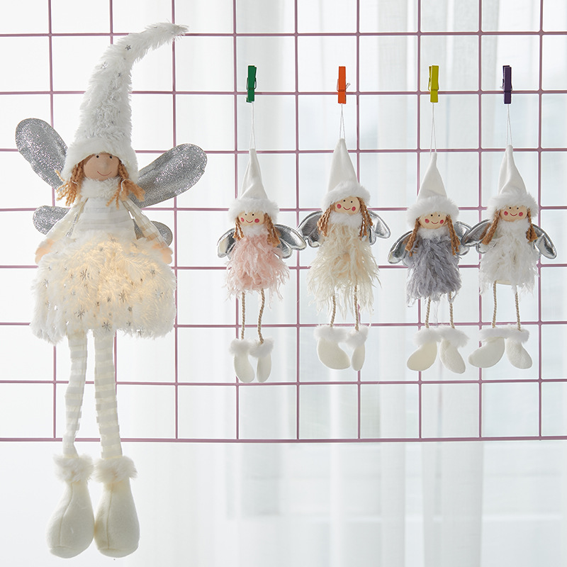 Angelina de Navidad colgante de peluche plumas adornos lindos colgantes con lámparas Angel Doll accesorios de decoración de árbol de Navidad
