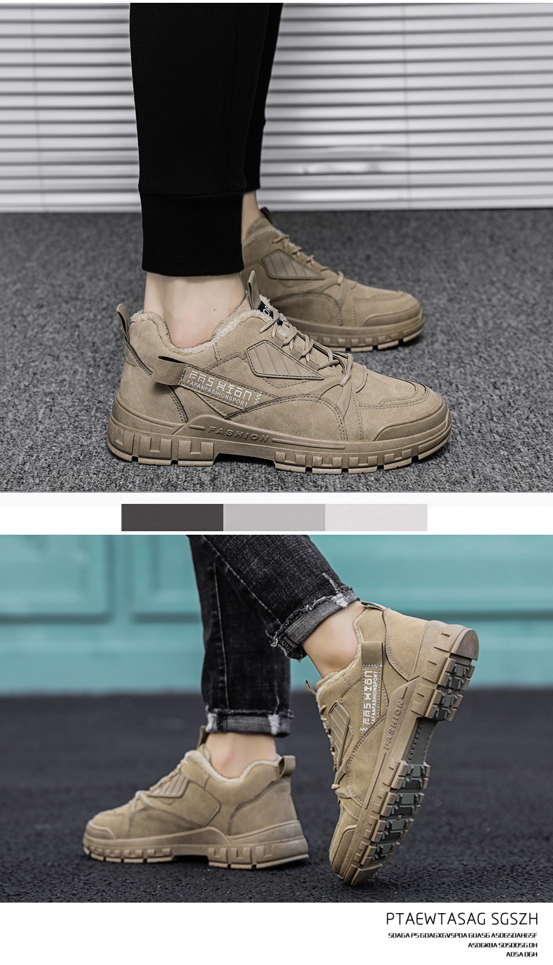 Chaussures basses décontractées en coton pour hommes, chaudes et en velours d'automne et d'hiver, travaux de chantier de sport, bottes Martin imperméables,_voghion.com