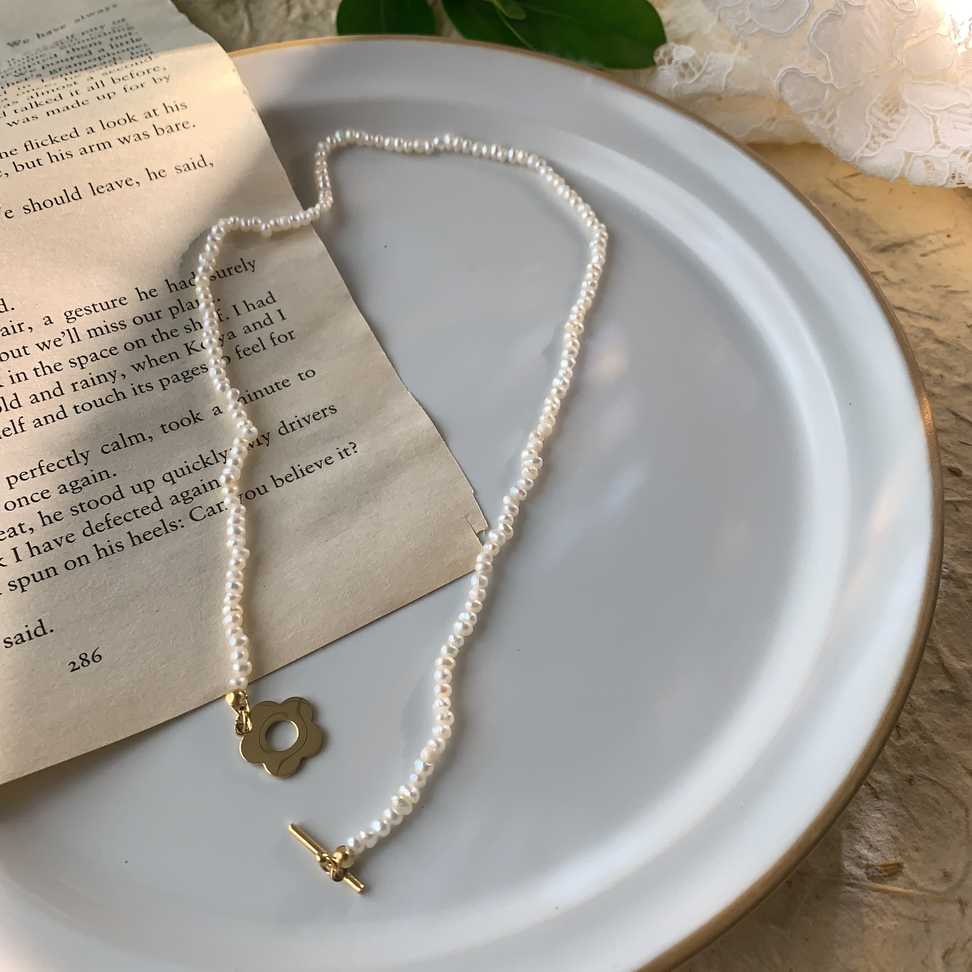 Fashion Flower Pearl Titanium Steel Beaded Plating Bracelets Necklace 1 Piece