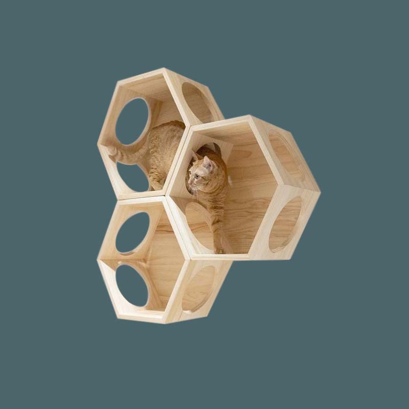 Entrega de una pieza cuatro estaciones gato pared salto plataforma de madera diy gato villa de madera maciza montado en la pared internet celebridad gato escalada marco gato nido