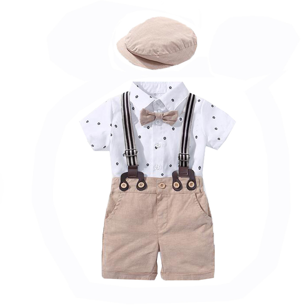 Cross border summer new men's baby gentlemen's dress printed crawling clothes infant triangle Khaki clothes issued on behalf of