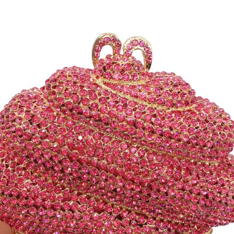 Túi clutch dạ tiệc nữ kim loại rỗng đính đá pha lê, hộp cứng cầm tay 16.5×5×17 cm — Màu vàng chi tiết 5