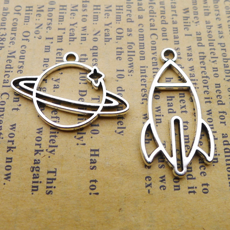 WW65 15*30mm 合金飞机火箭卫星古银色饰品配件复古150个/包1.5克