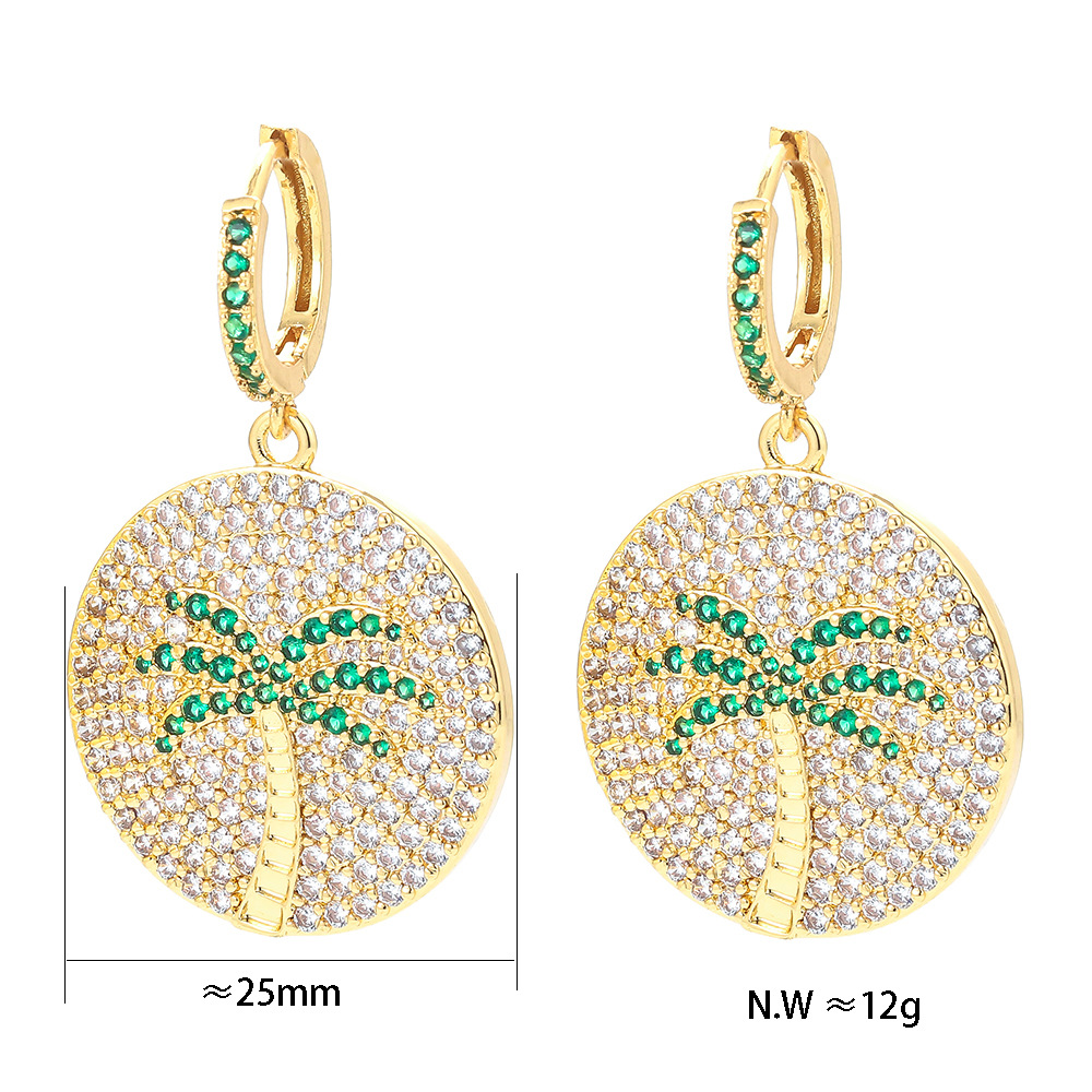 Inlaid Zircon Design Fashion Coconut Tree Full Diamond Copper Earrings