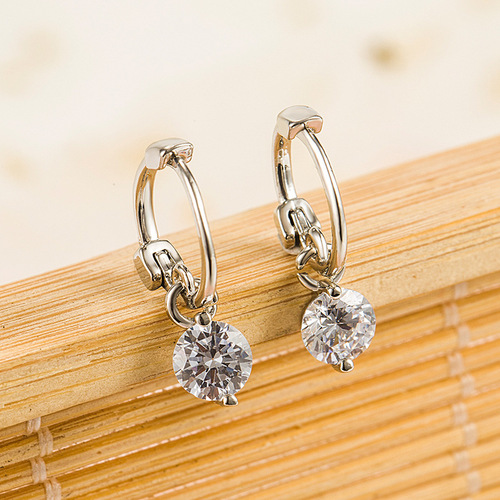 S925 silver plated earrings for women Korean style elegant earrings simple single diamond earrings internet celebrity ins style flash diamond earrings earrings