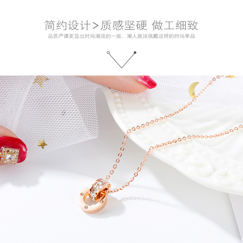 الكورية مزاجه بسيطة الفولاذ المقاوم للصدأ قلادة السيدات البرية دائرة حلقة قلادة الترقوة سلسلة الجملة Nihaojewelry display picture 7