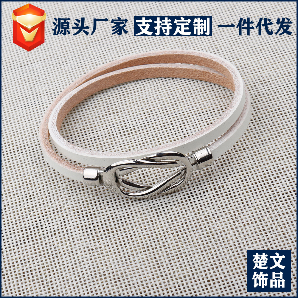 新款同心结磁铁扣 牛皮绳 手链 复古手链饰品 手饰 真皮手绳