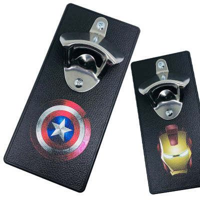 超级英雄美队钢铁人冰箱贴磁吸开瓶器皮革表面彩绘图案可定制logo|ms