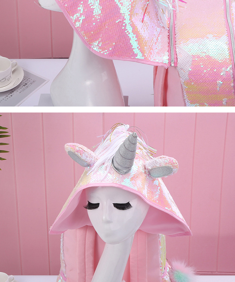 Hooded Unicorn student large-capacity sequined fashionable schoolbag children's outdoor travel backpack detail image 12