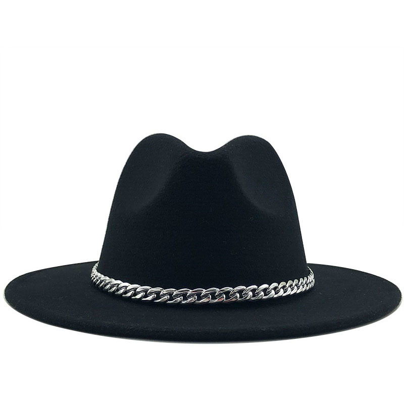 Retro Solid Color Metal Chain Woolen Top Hat display picture 17