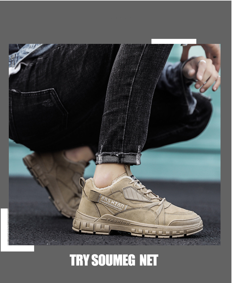 Chaussures basses décontractées en coton pour hommes, chaudes et en velours d'automne et d'hiver, travaux de chantier de sport, bottes Martin imperméables,_voghion.com