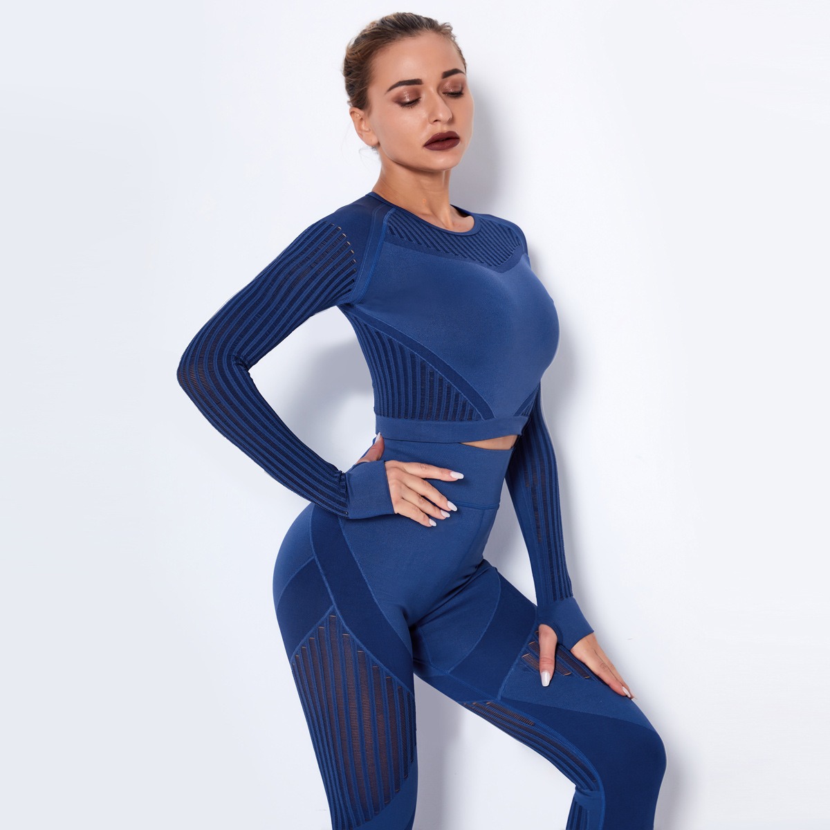 seamless knitted quick-drying breathable hollow fitness long-sleeved top NSLX8999