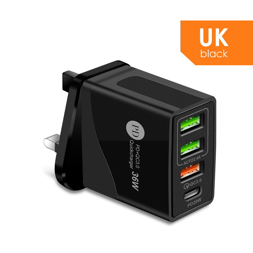 Caricabatterie PD36W 5V6.2A Adattatore di ricarica rapida QC-3.0 con testina standard britannica_voghion.com