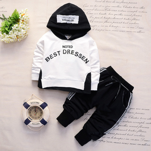 Fashion new spring and autumn casual version 1-5 years old baby sweatshirt letter long-sleeved hoodie trousers children's two-piece set