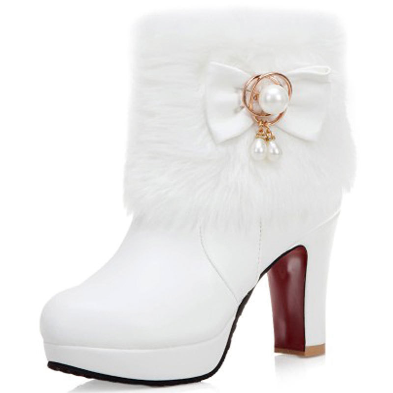 Bow-knot waterproof platform fur collar...