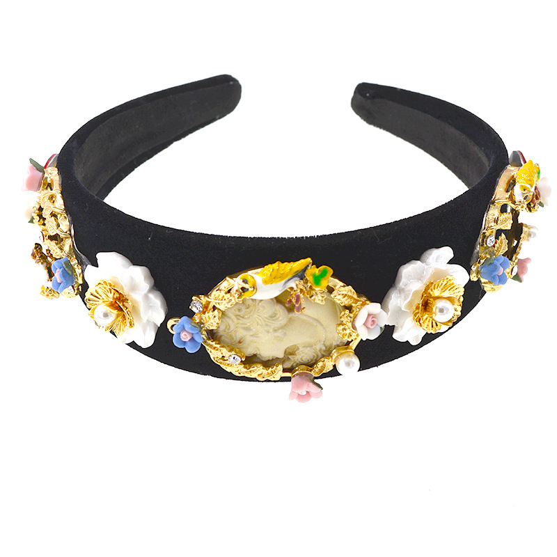 Vintage Court Baroque Beauty Head Dinner Party Modeling Gem Wide Headband Headdress display picture 3