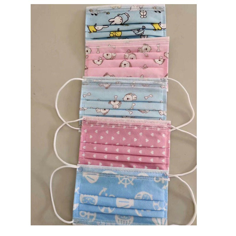 兒童口罩帶花紋壹次性平面口罩現貨供應中童145*85mm出口資質齊全