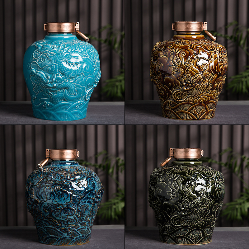 Jingdezhen To fake something antique ceramics The wine bottle 10 carving seal up Wine Jar Strapping Lock catch flagon