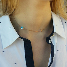 新款土耳其恶魔之眼项链欧美十字架蓝色眼睛时尚简约个性首饰女