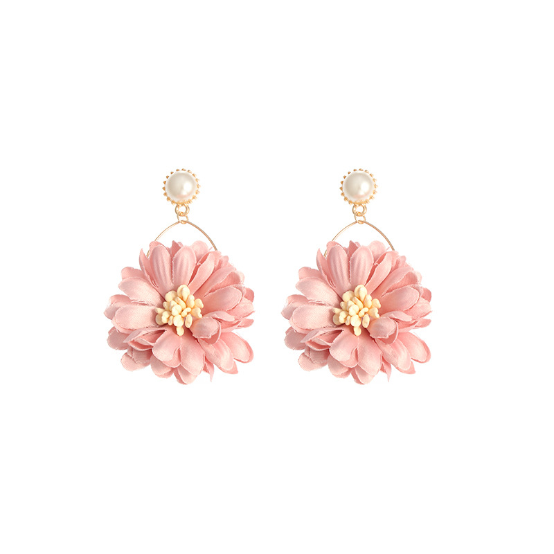 New fashion fabric flower earrings wild chrysanthemum earrings pearl earrings nihaojewelry wholesale