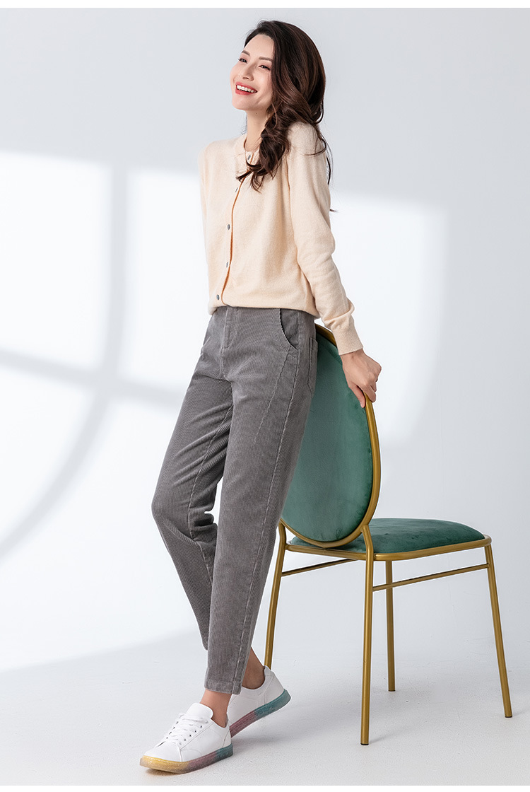 Quần culottes nữ ống rộng nhung kẻ dáng harem — Màu đen chi tiết 13