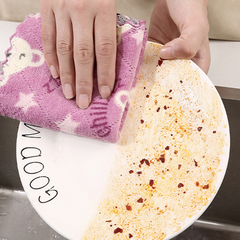 珊瑚绒抹布厨房洗碗巾擦手巾厨房清洁巾懒人抹布双面印花洗碗布