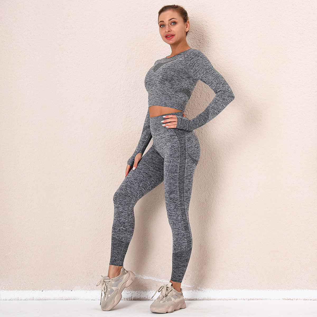 seamless knitted yoga pants suit  NSLX16821