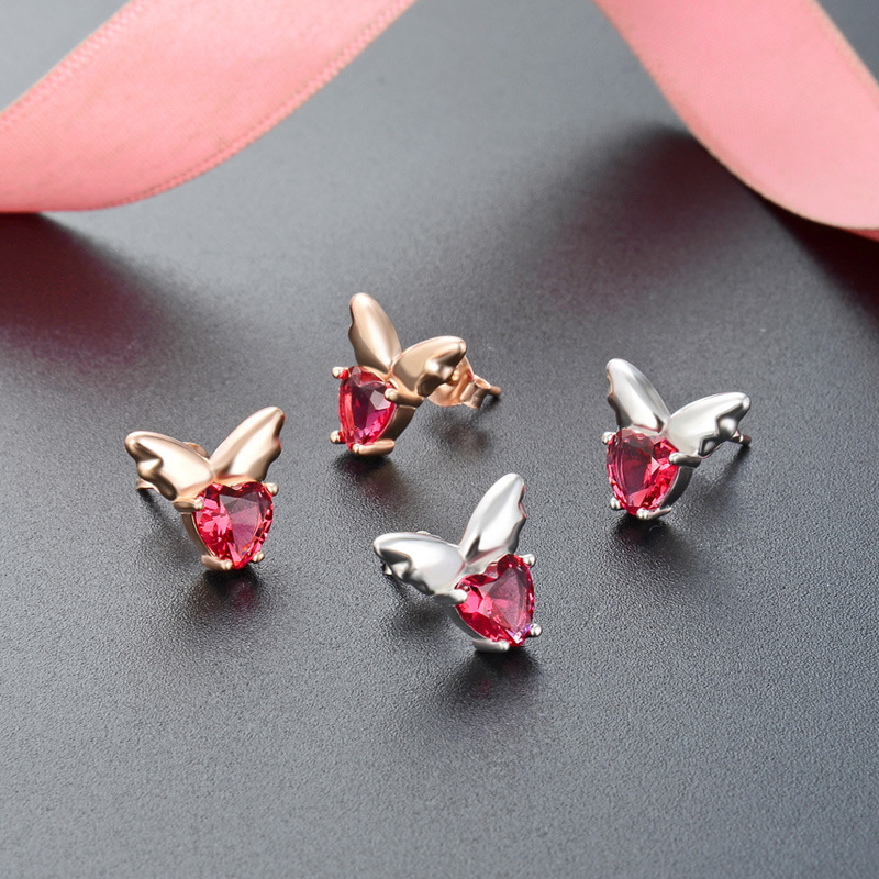 Mariposa con incrustaciones de circonio s925 pendientes de plata estilo coreano fresco simple pendientes encantadores de las mujeres en línea joyería popular