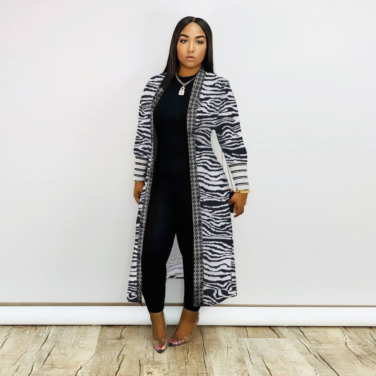 winter print stitching threaded sleeve cardigan coat nihaostyles wholesale clothing NSSME94412