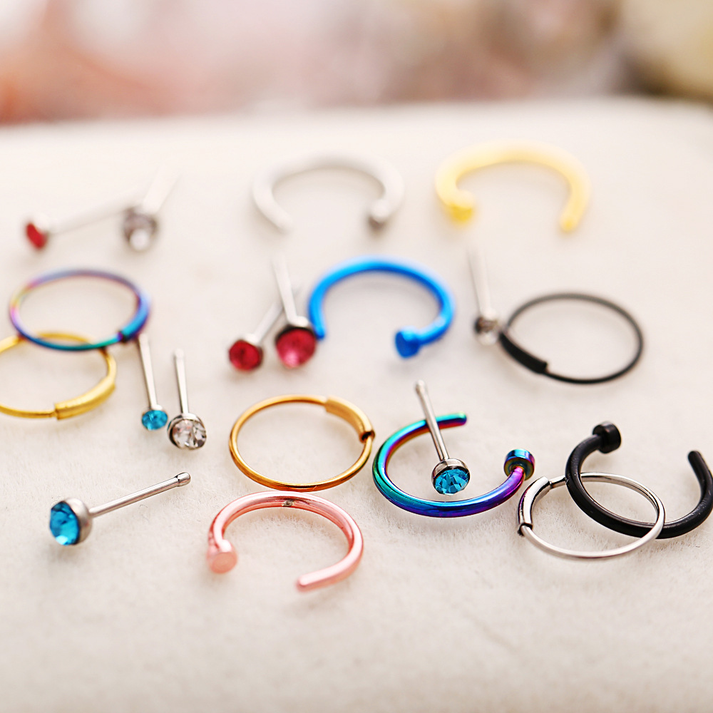 Stainless Steel Nose Stud Curved C-shape Nose Ring 12 Mixed Set display picture 4