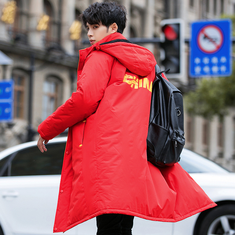 冬季国潮胖子棉衣男宽松加绒棉服加肥大码连帽长款休闲保暖外套