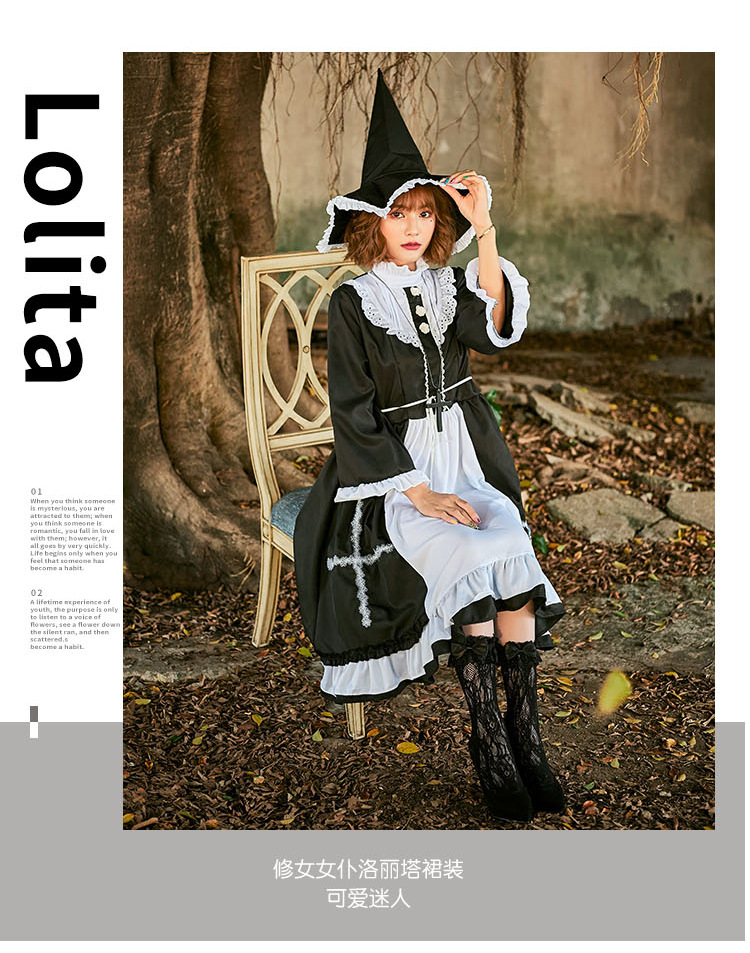 Halloween Costume Foreign Trade Export Nun Maid Lolita Dress With Cross Pettiskirt Little Devil Skirt display picture 2