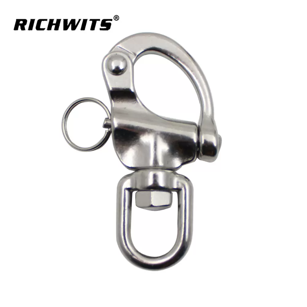 RICHWITS 不锈钢316圈式旋转弹簧卸扣 手拉快脱卸扣 船用游艇配件