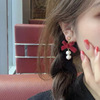 Burgundy retro universal Japanese fresh cute earrings with bow from pearl, ear clips, simple and elegant design