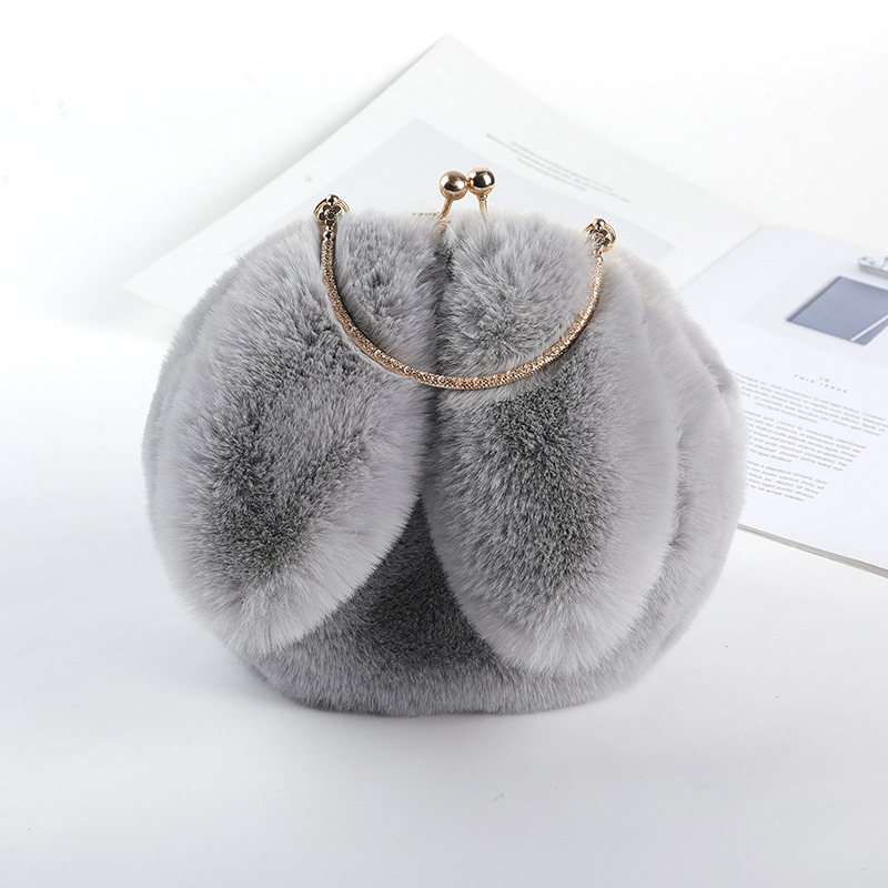 Plush bag female oblique cross portable Princess bag imitation fur plush bag new chain bag versatile rabbit ear bag