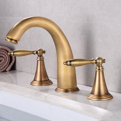 Gun gray hot and cold basin faucet all copper bathroom double handle three hole bathroom under counter basin wash basin split type