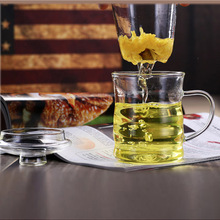 竹节条纹杯茶水分离三件套双层玻璃茶杯 透明办公茶具高棚硅茶杯