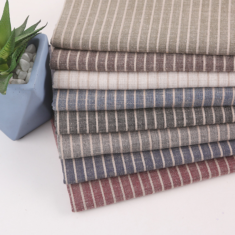 新款棉麻条纹面料 连衣裙衬衫条纹布 色织童装时装面料