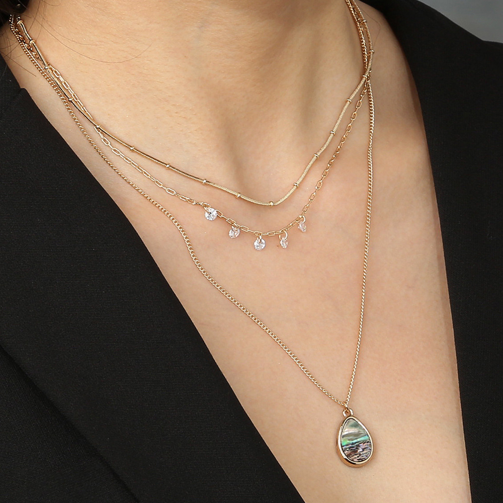 fashion multilayered retro zircon abalone shell water drop alloy necklacepicture4