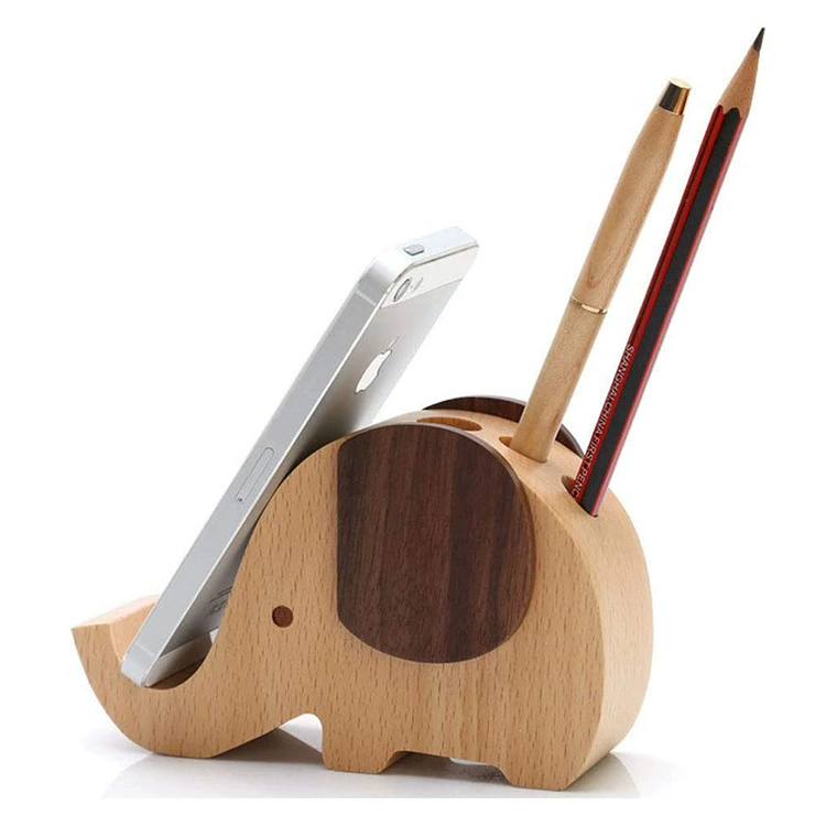 Настольная подставка для мобильного телефона Слон из массива дерева ленивый держатель для мобильного телефона многофункциональный креативный держатель для ручек с тремя отверстиями из бука