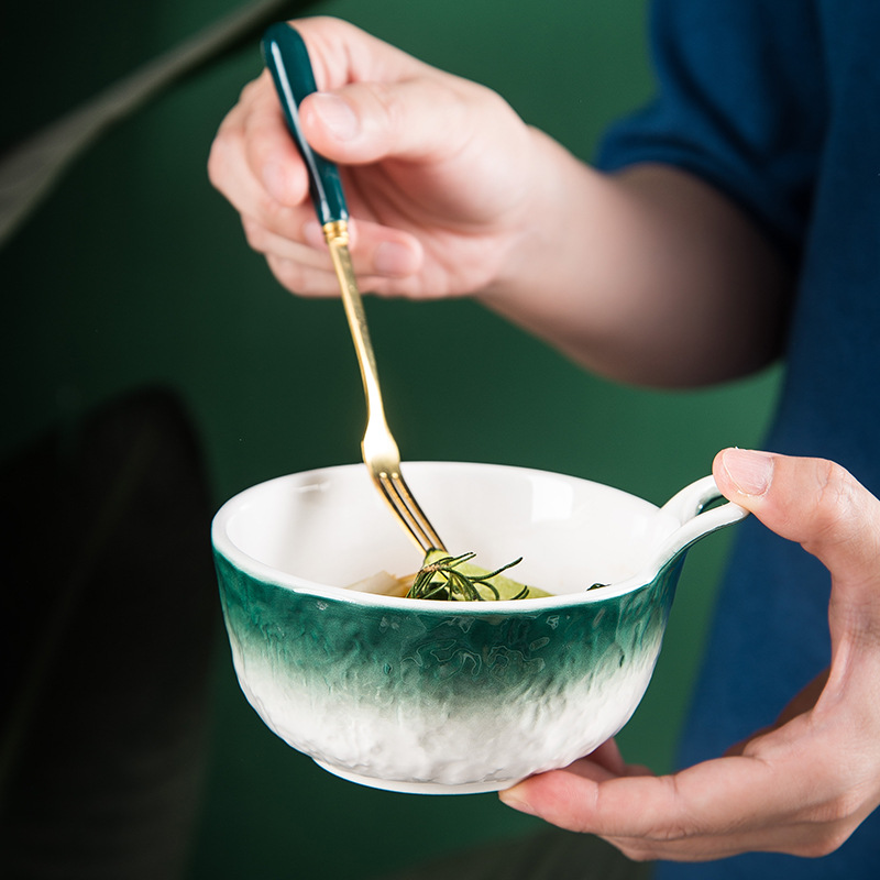 Japonés ins creativo solo oído tazón de cerámica tazón de arroz personalidad hogar sopa tazón ensalada tazón de queso vajilla Nórdica