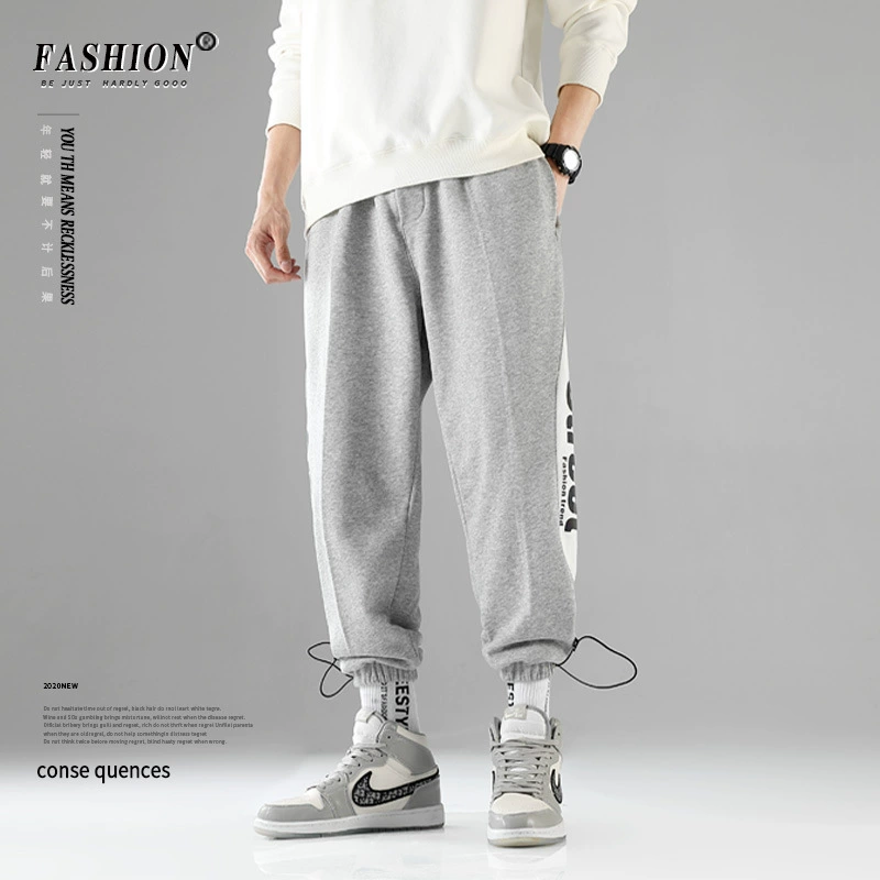 Осень-зима 2020, модные Универсальные брюки в Корейском стиле, мужские Модные брендовые свободные спортивные повседневные длинные брюки на шнурке с высоким носком
