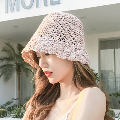 Foldable handmade bell shaped straw hat for women