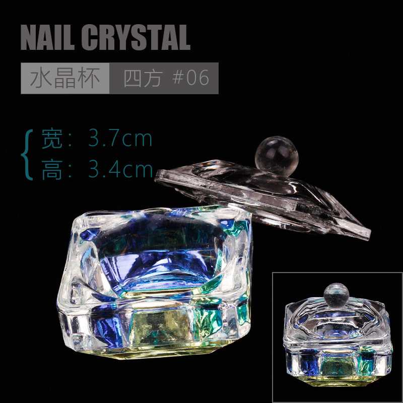 Nuevo colorido AB cristal Copa de cristal de Arte de uñas taza de cristal con tapa colorida Copa de cristal colorido Copa de cristal