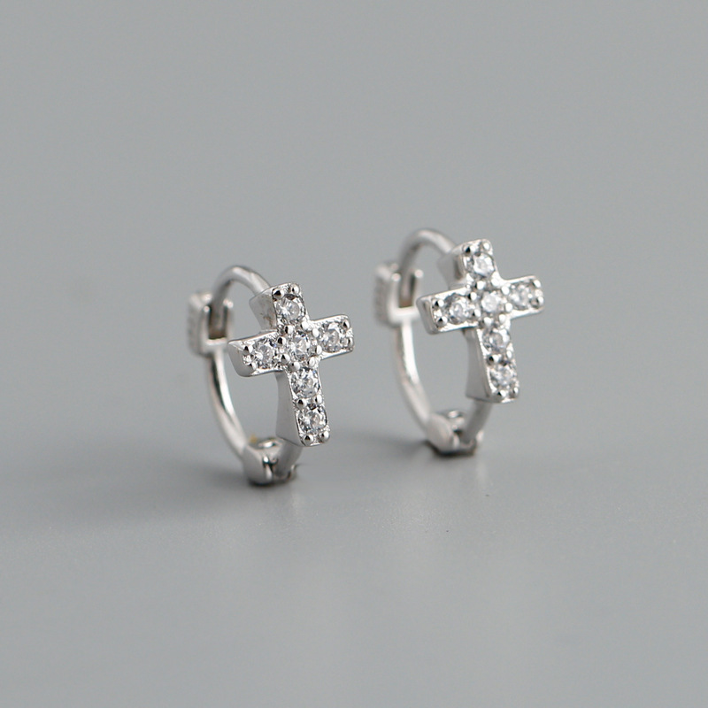 Fashion Cross Sterling Silver Inlay Zircon Earrings 1 Pair display picture 7