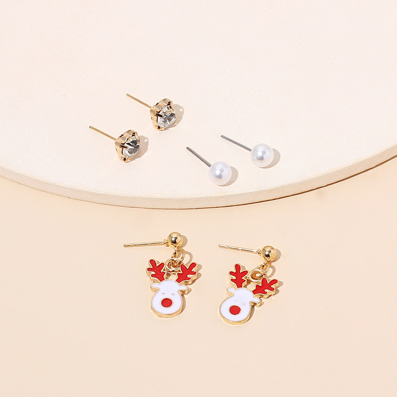 6g Weight Earrings Classification Wedding, Travel, Birthday, Festival Occasion Women'S Gender Cute Cartoon Zircon Christmas Pearl Earrings Set 4
